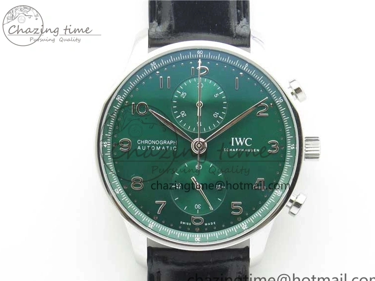 MIROTIME 0410 Elegant Portuguese IW371615 ZF 1:1 Best Edition SS Green Dial on Black Leather Strap A96355 V 7081